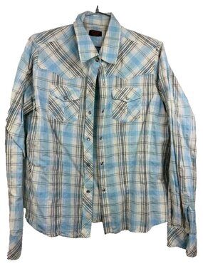 Vintage Wrangler Pearl Snap Shirt Womens XL Plaid Flannel Western Cowgirl